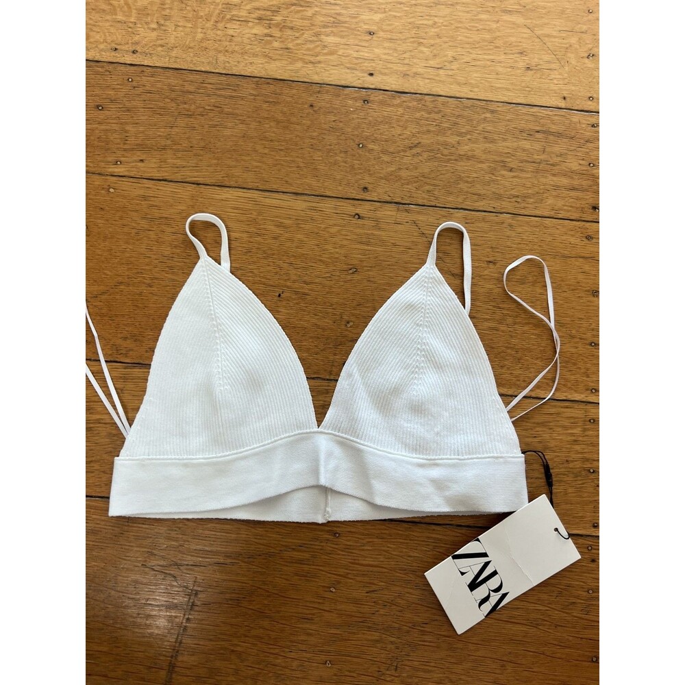 Zara Ribbed Triangle Bralette, NWT, White
